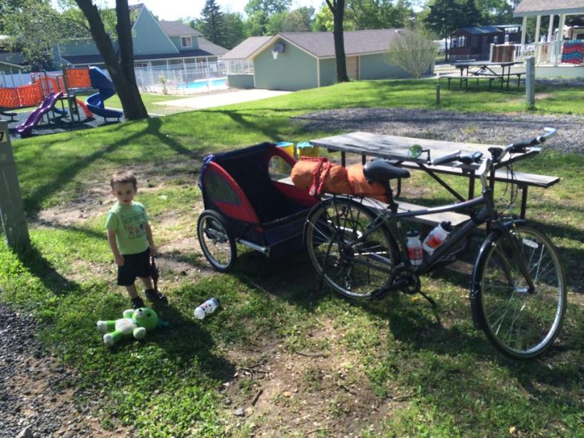 camping with a bike, Michigan City Campground, bicycle tour with hybrid